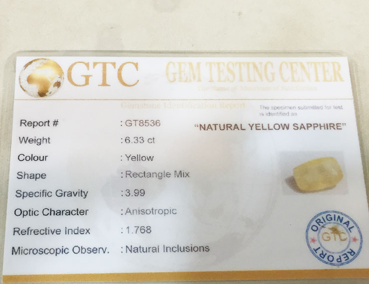 6.33 ct/7.00 ratti Natural Certified Ceylon Pukhraj/Yellow Sapphire